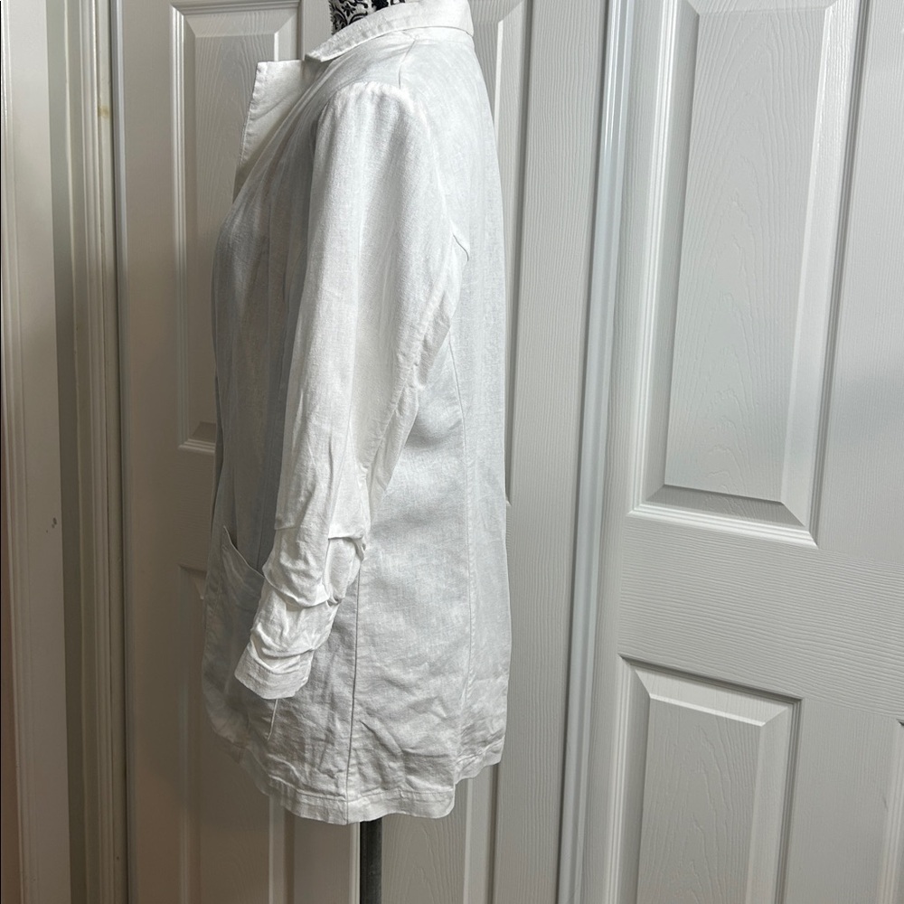 Halston Heritage White Linen Blend Blazer One Button Pockets M - Picture 3 of 9